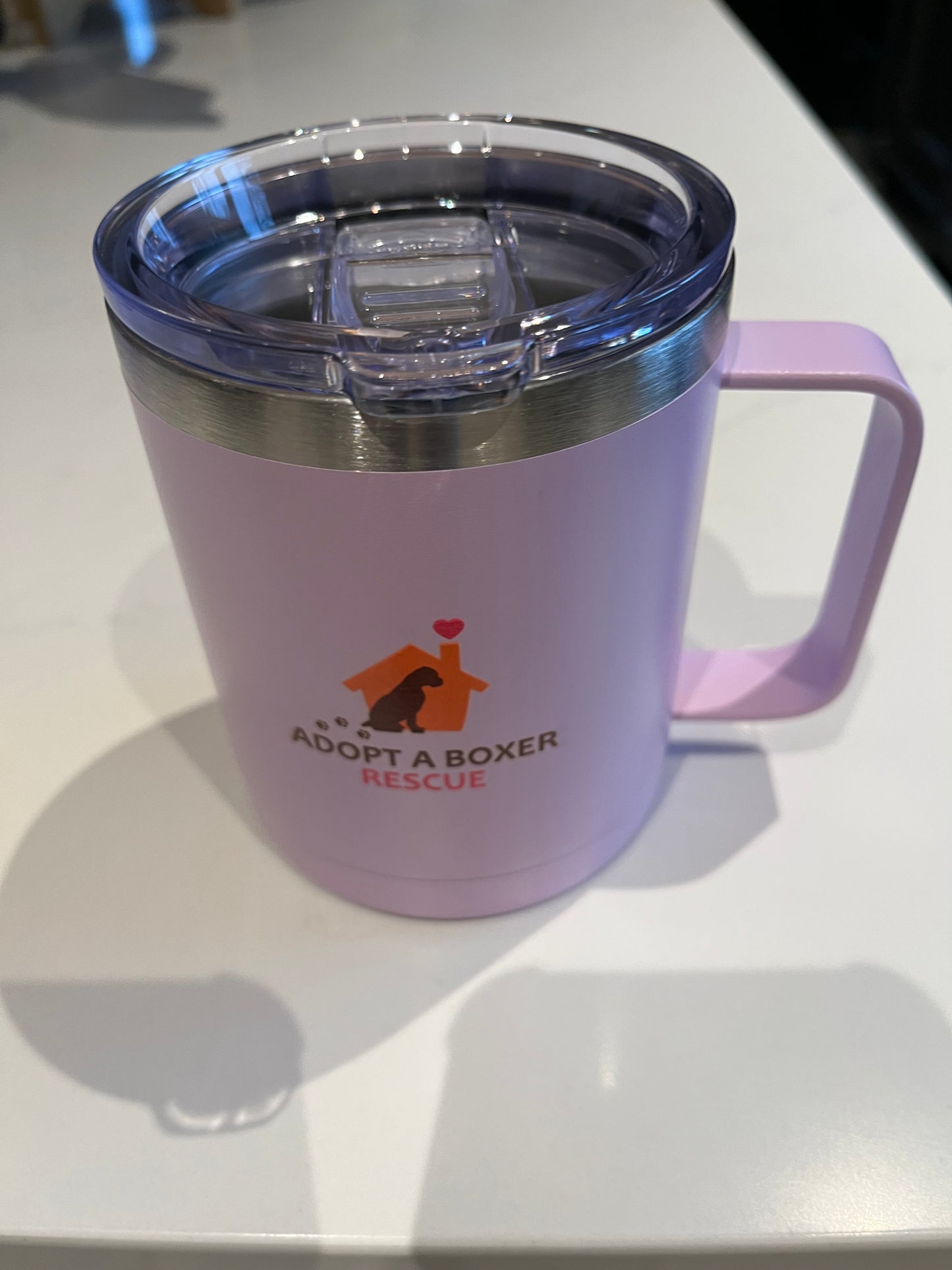 Lilac white boxer steel mug w/handle