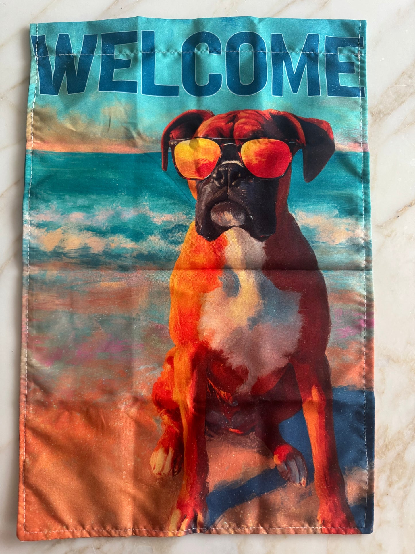 Beach boxer w/sunglasses flag