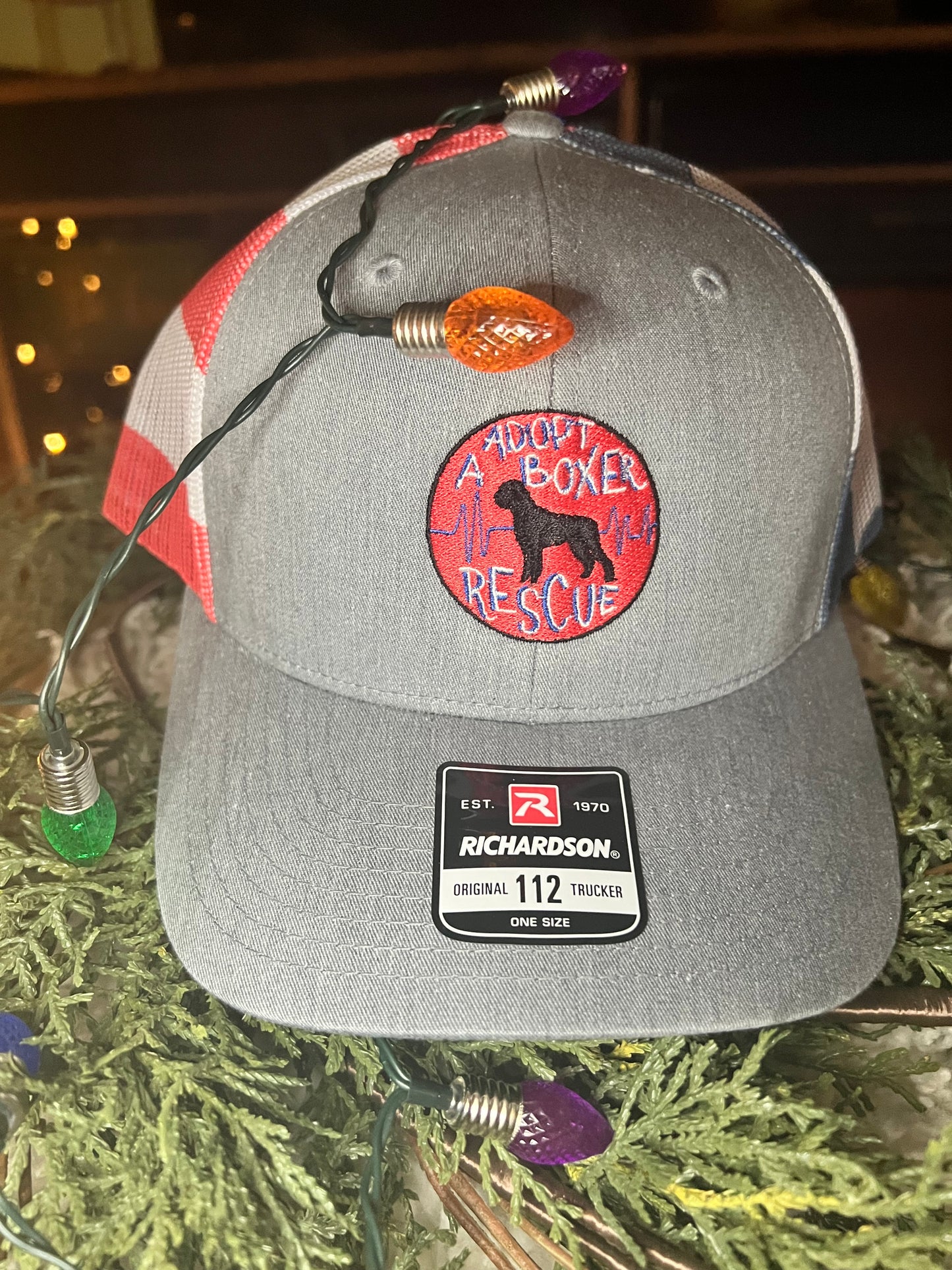 Trucker Snapback Cap- Grey w/flag mesh