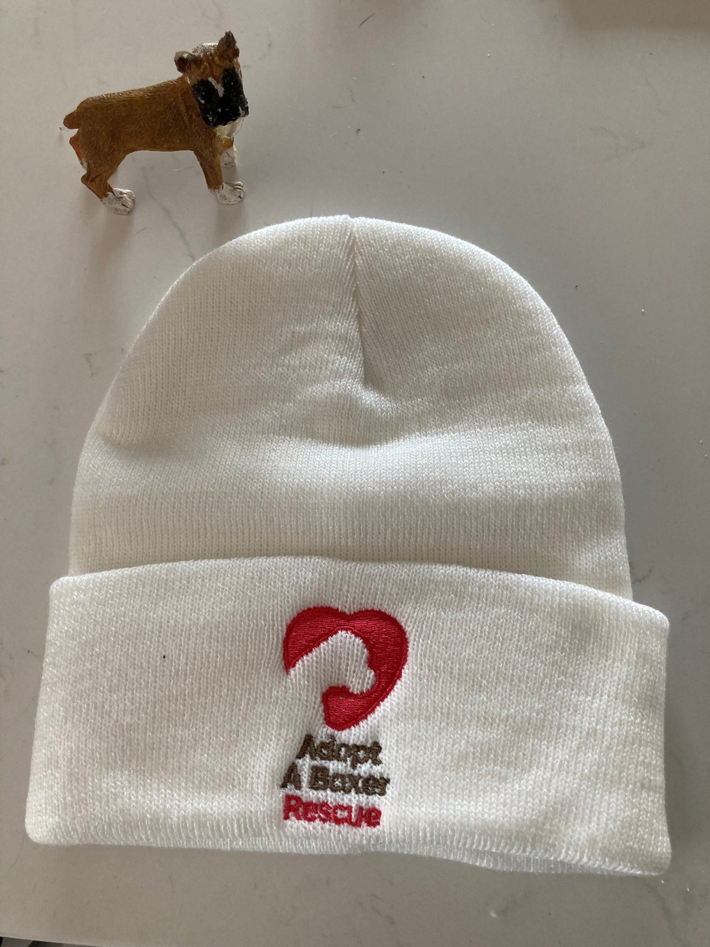 Embroidered cuff beanie in White