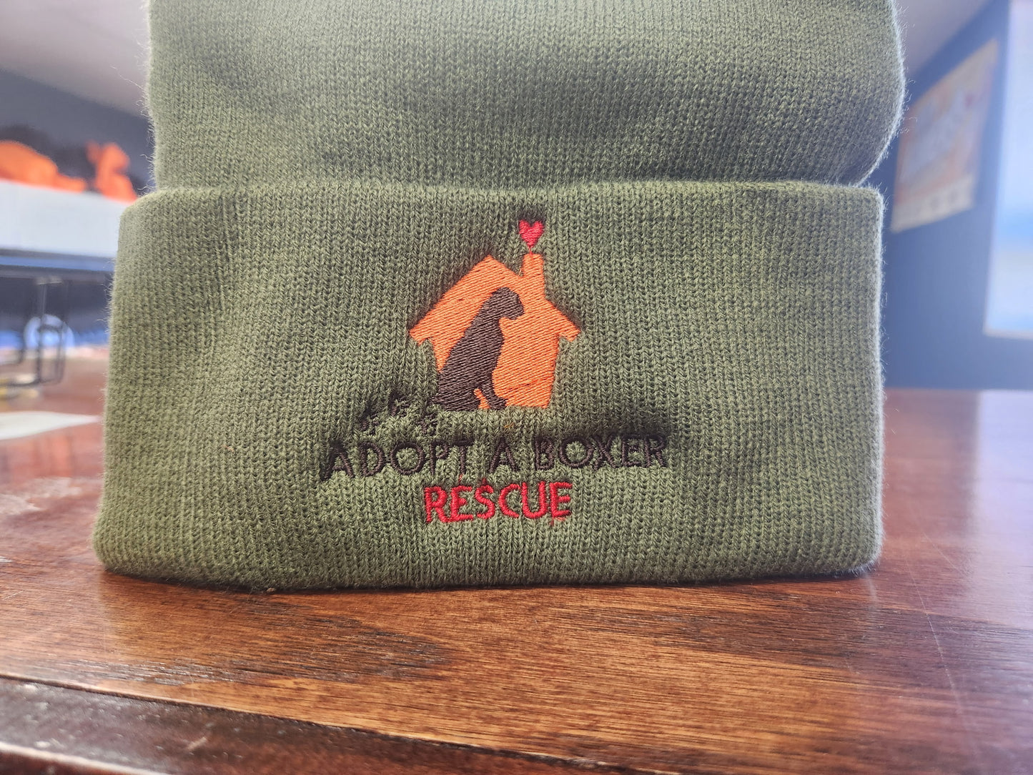 Army green Custom logo knit hat/red rescue