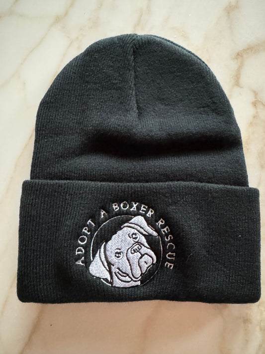 Embroidered Black Knit winter Hat with White Boxer Logo