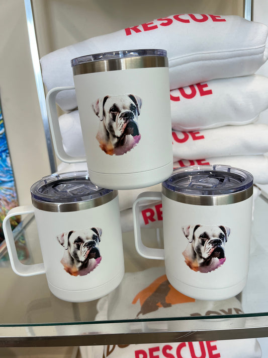 White boxer stainless steel mug