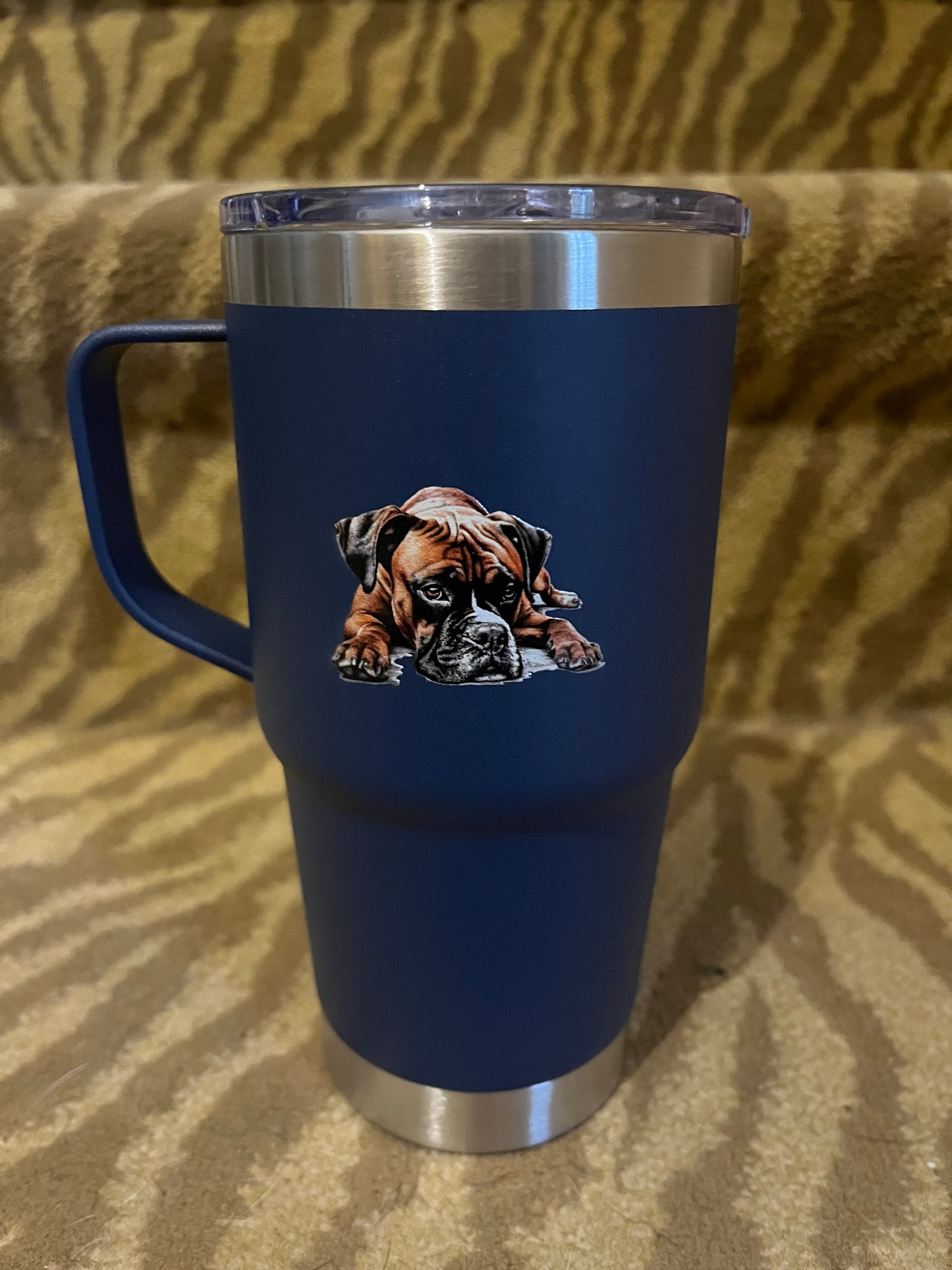 Navy 20oz stainless steel tumbler with handle