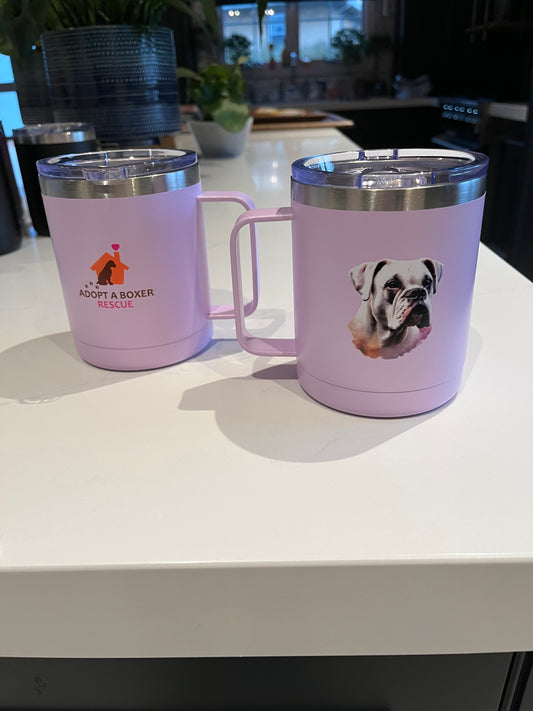 Lilac white boxer steel mug w/handle