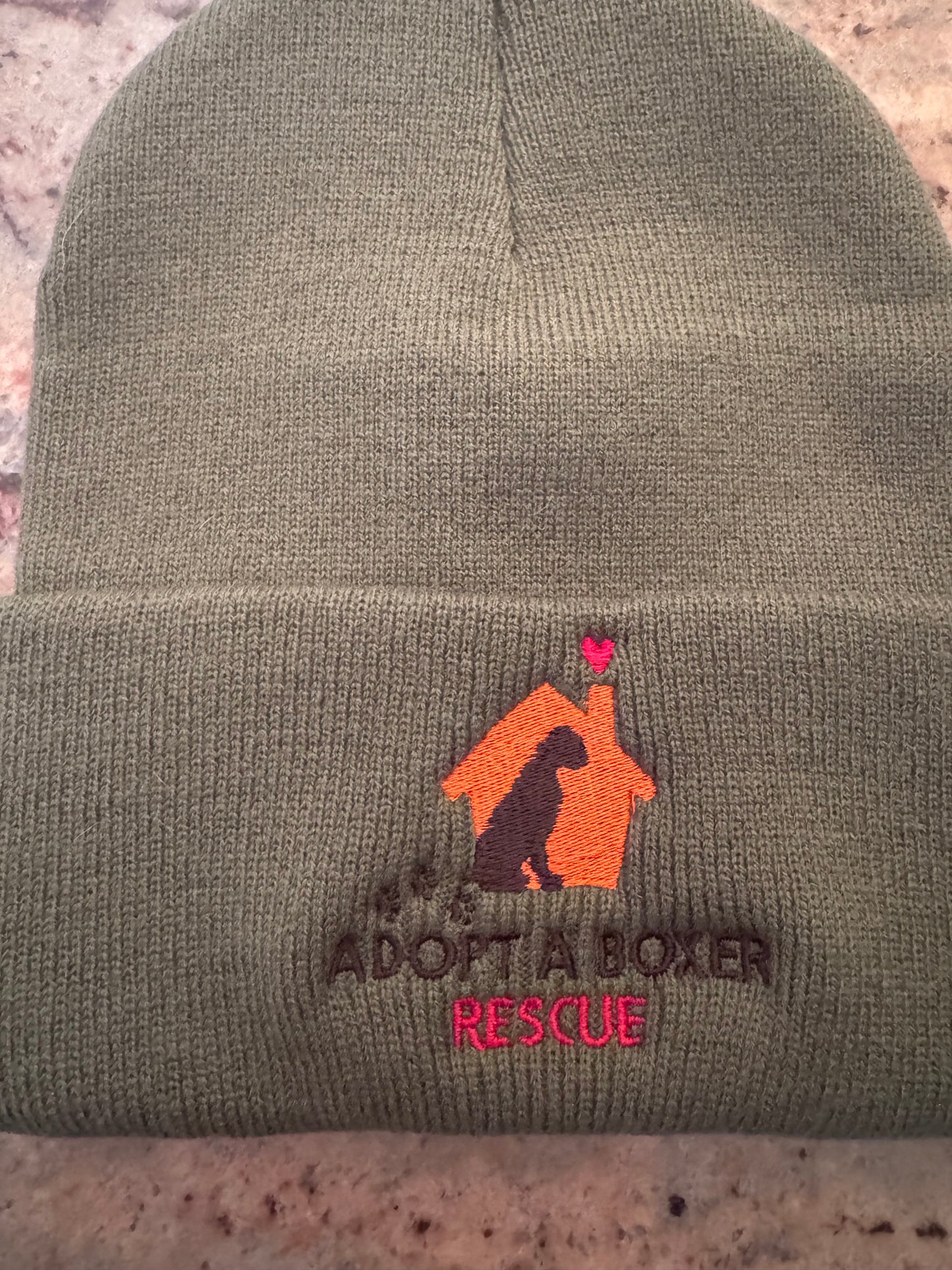 Army green knit hat custom logo/pink