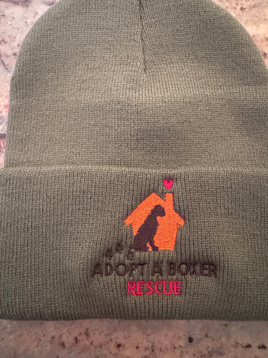 Army green knit hat custom logo/pink