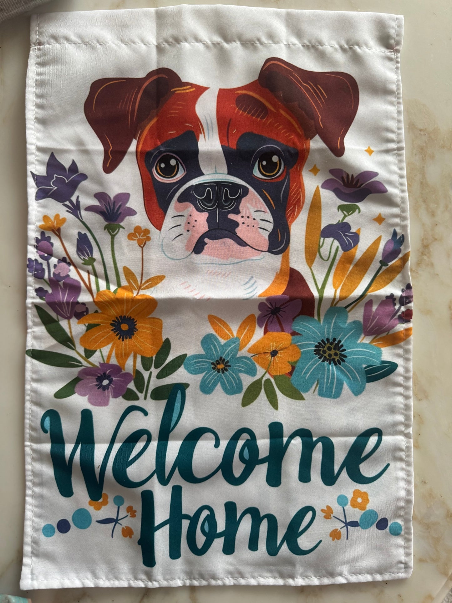 Welcome Home Boxer Garden Flag