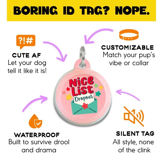 HOLIDAY COLLAR CHARM- NICE LIST DROPOUT PINK