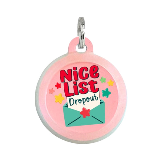 HOLIDAY COLLAR CHARM- NICE LIST DROPOUT PINK