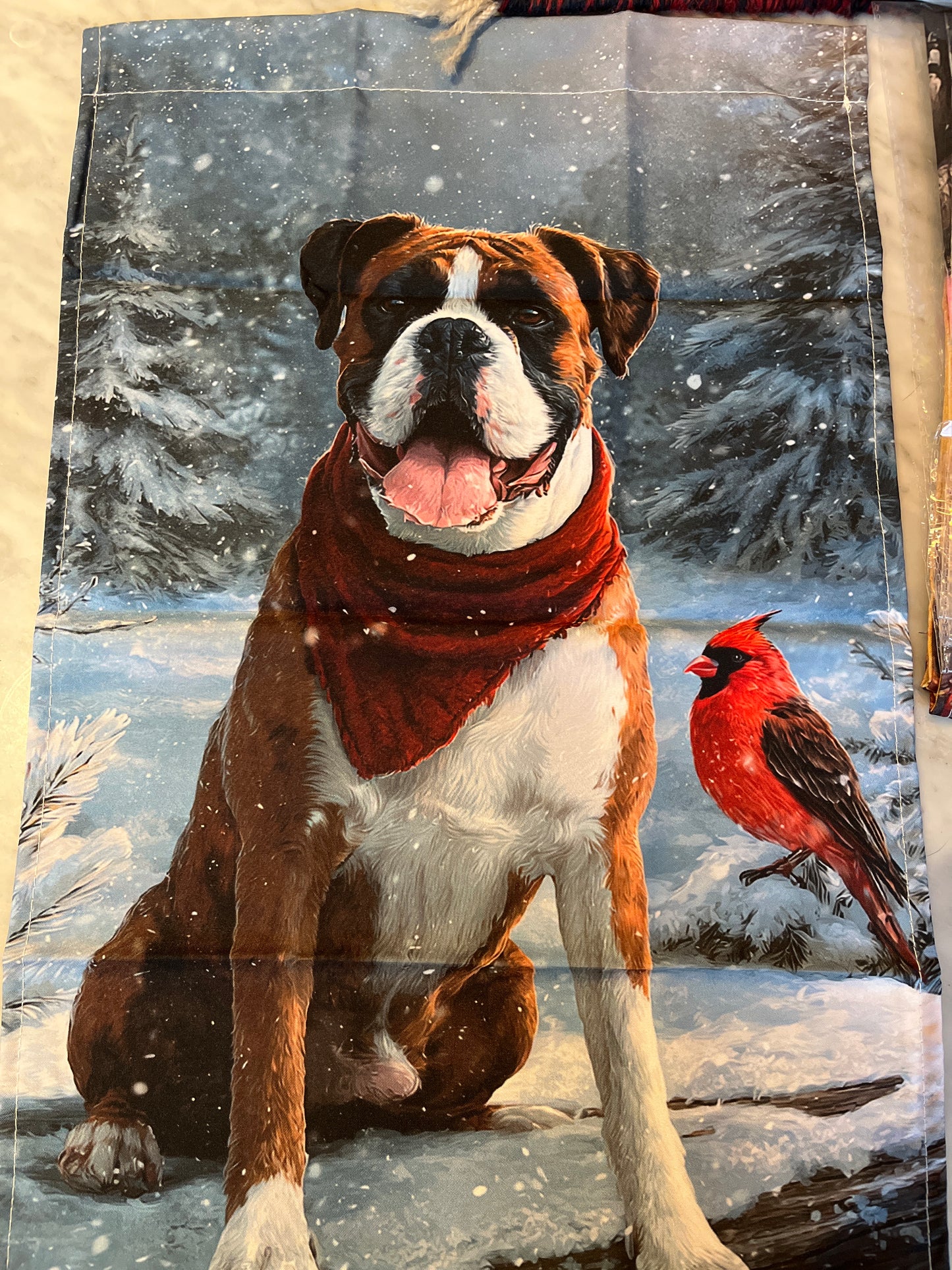 Boxer and Cardinal winter flag