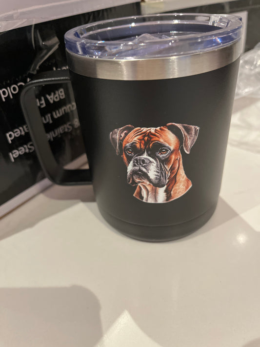 Black mug with fawn boxer12 oz coffee mug with handle