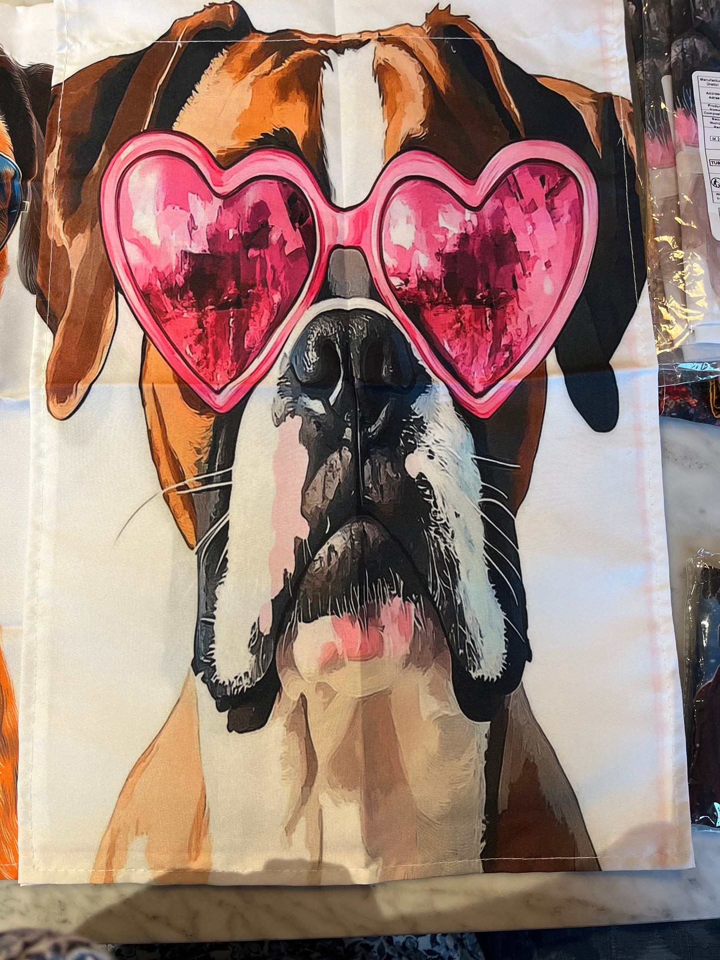 Heart glasses boxer garden flag