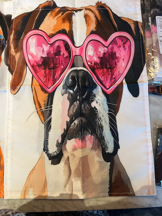 Heart glasses boxer garden flag