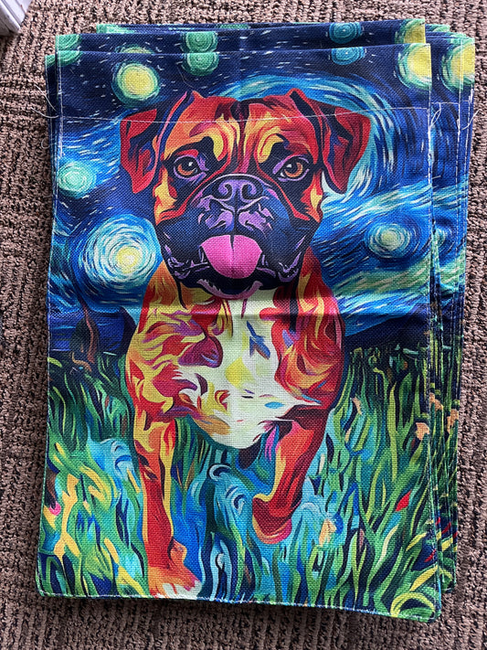 Happy boxer running starry night