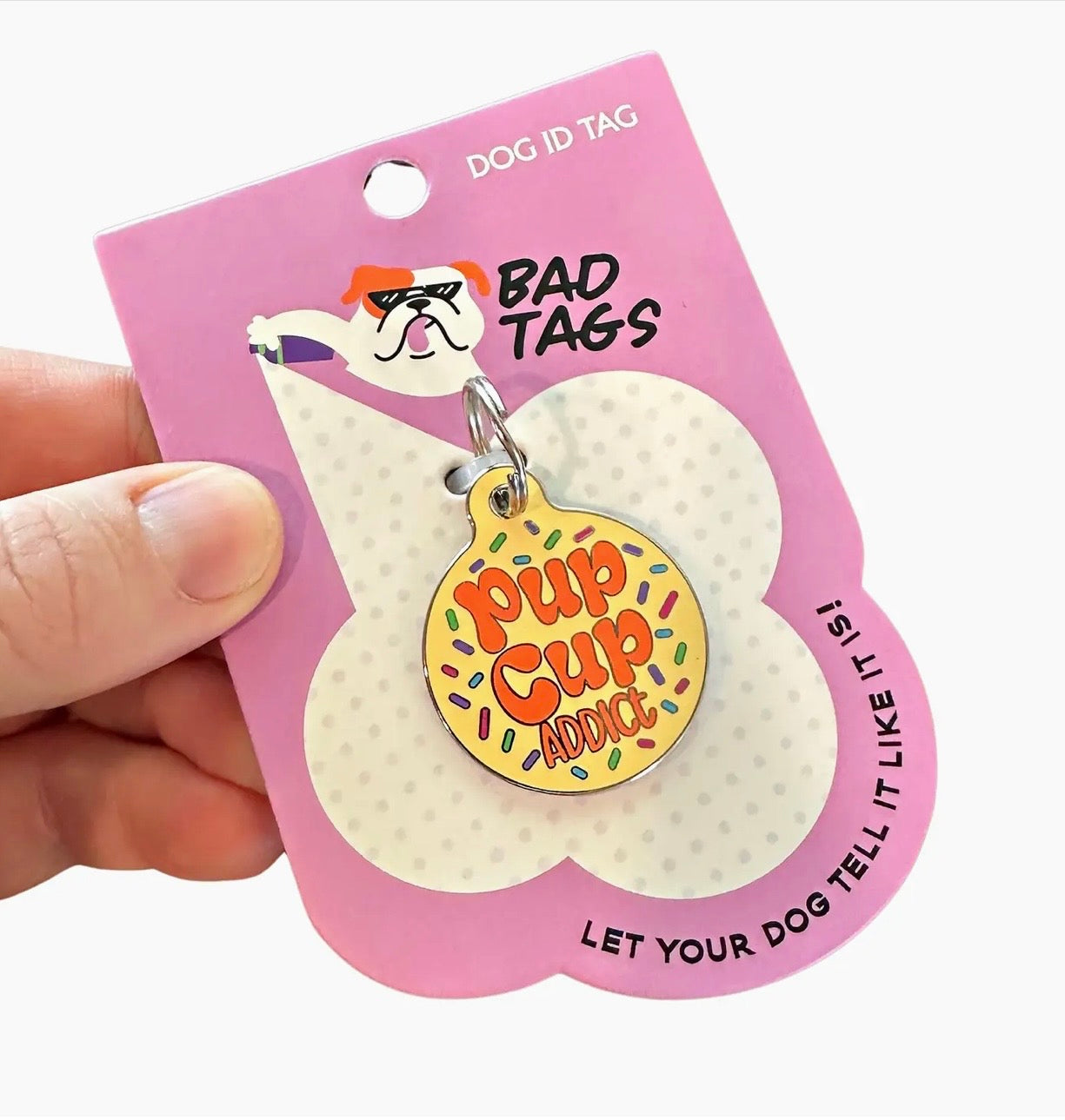 NEW ITEM PUP CUP ADDICT Bad Dog Tags (QR coded)