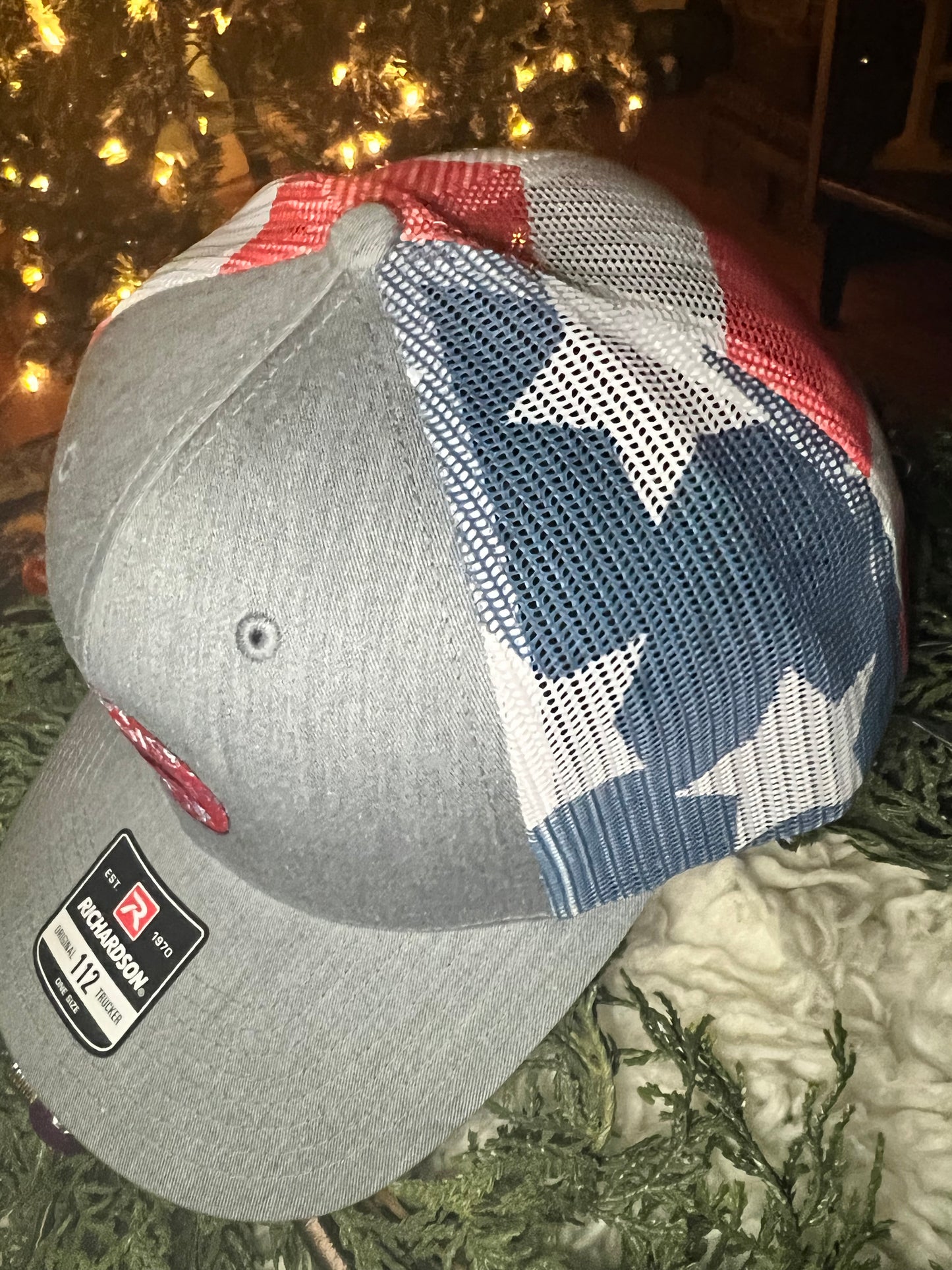 Trucker Snapback Cap- Grey w/flag mesh